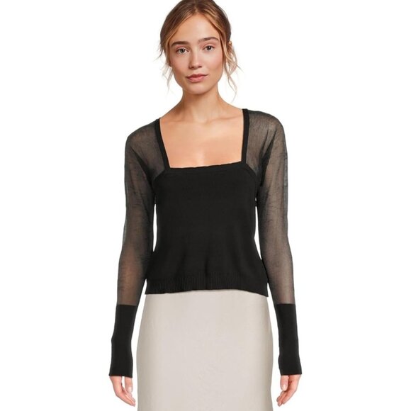 Free People Intimately Sheer Mesh Black Top Size L Dark Coquette Vampy Witchy - Picture 1 of 9